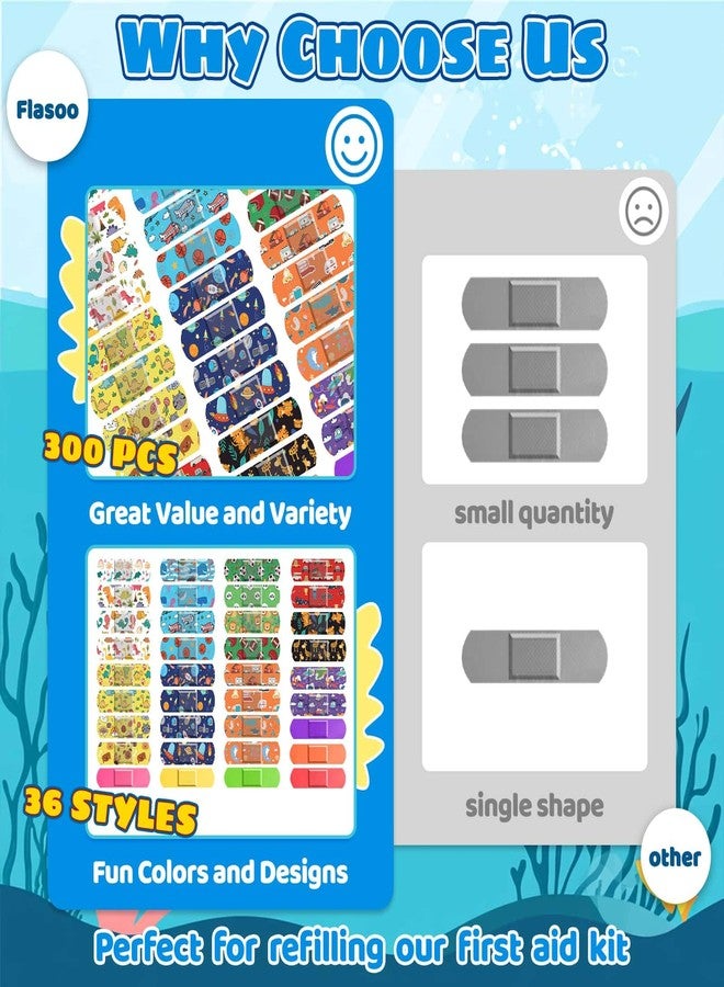 Flasoo 360 Pcs Kids Cartoon Bandages, 36 Styles Kids Bandages Variety Pack, Fun Bandage for Kids, Shark Bandages Kid, Colorful Bandage for Boys and Girls, Waterproof Breathable Protect Scrapes - Image 2